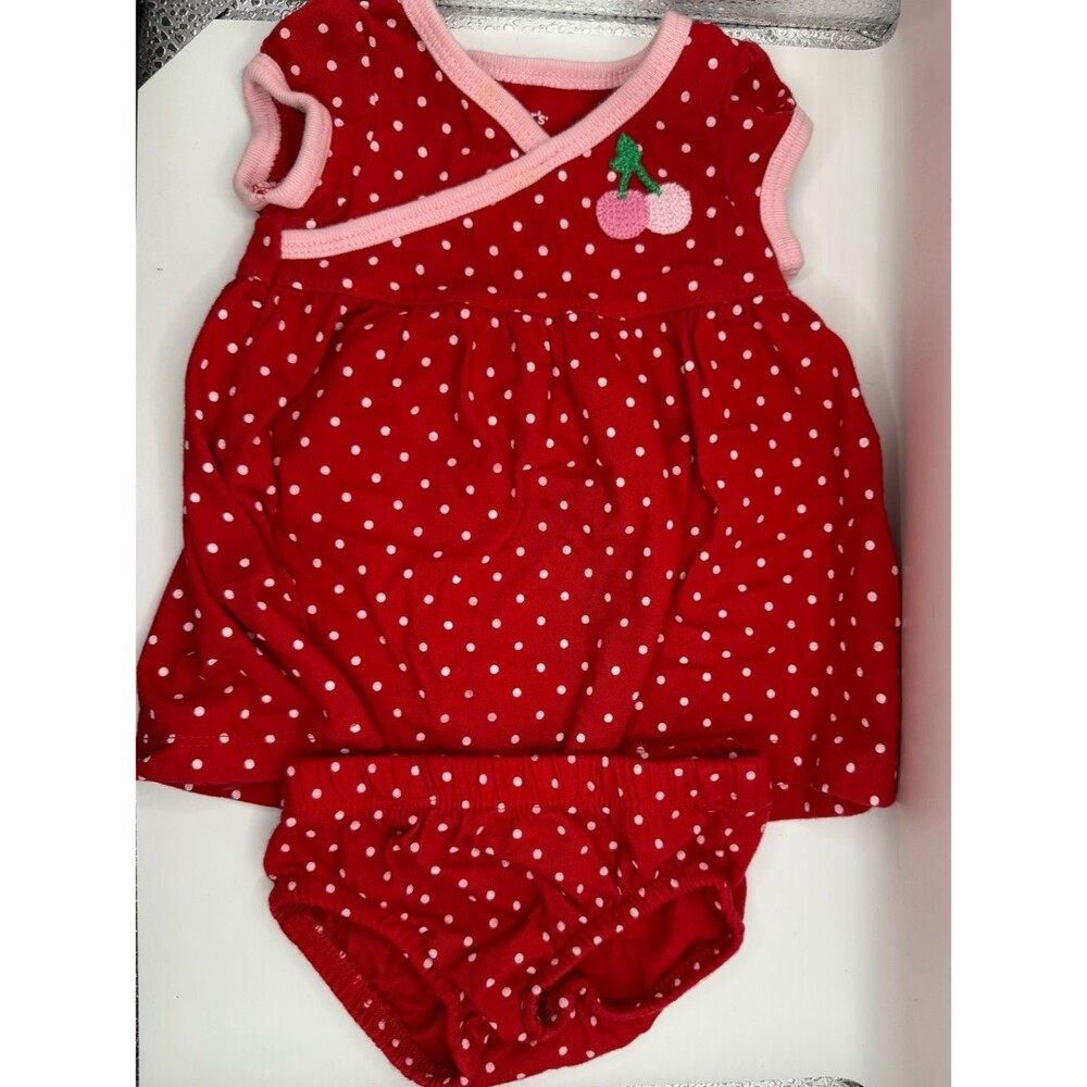 Carter's Red Polka Dot Dress with Pink Trim & Cherry Patch